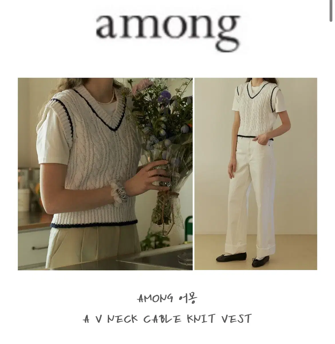 어몽 니트 베스트 a v neck cable knit vest